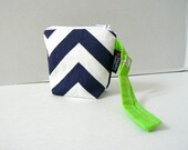 BagEnvy Handbags' Pacifier Pouch - In Navy Chevron and Lime - Or Custom Made To Match your Diaper Bag