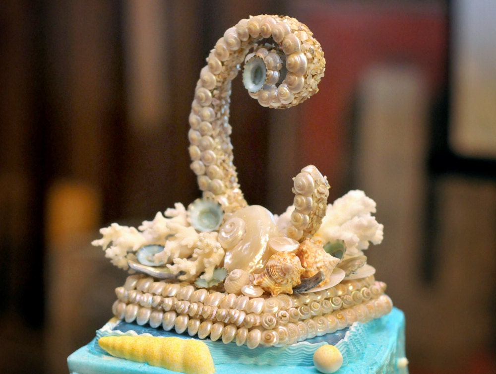 Beach Wedding ELEGANT INITIAL Shelled Cake Topper