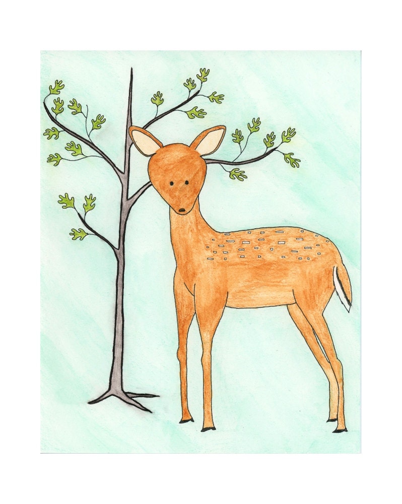 Original Painting, Little Deer, 8x10 Children Art