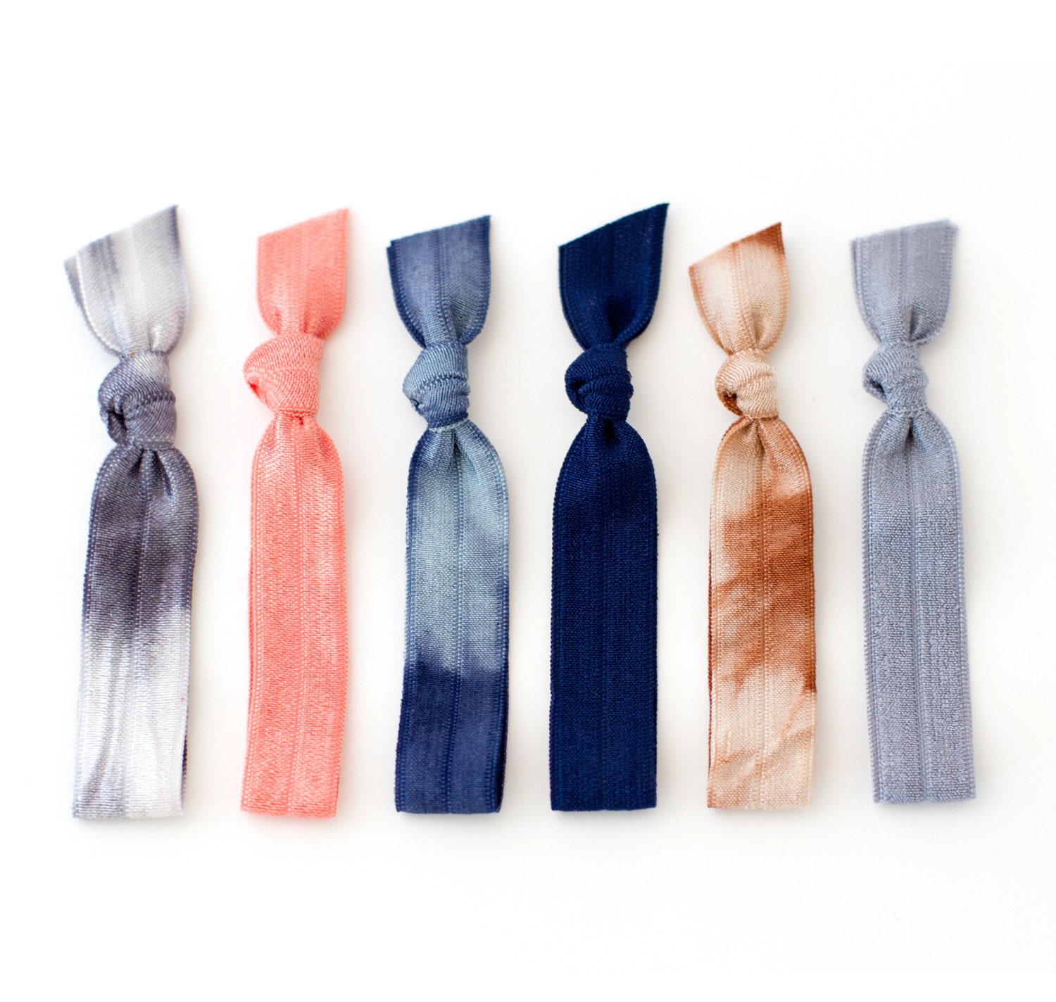 The Reverie Tie Dye Hair Tie Package - 6 Navy Blush and Grey Elastic Tie Dye Hair Ties that Double as Bracelets by Mane Message on Etsy