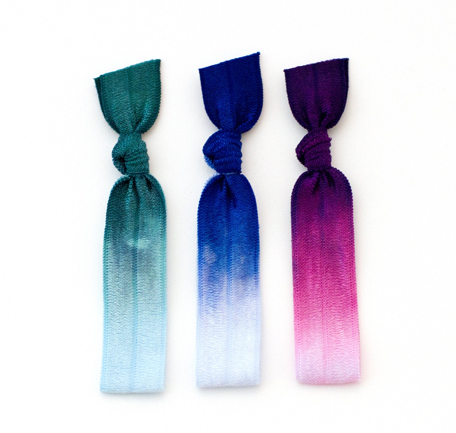 The Sunset Ombre Hair Tie Package - 3 Elastic Teal Purple Blue Ombre Hair Ties that Double as Bracelets by Mane Message on Etsy