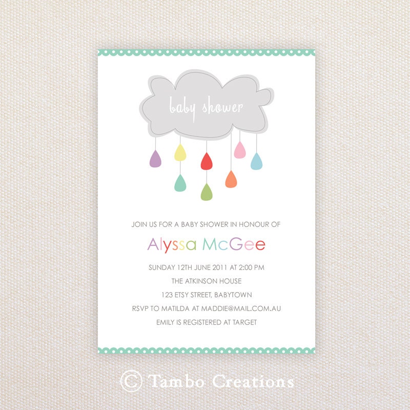 Neutral Baby Shower Invitation. Rainbow cloud. I Customize, You Print. Il_570xn
