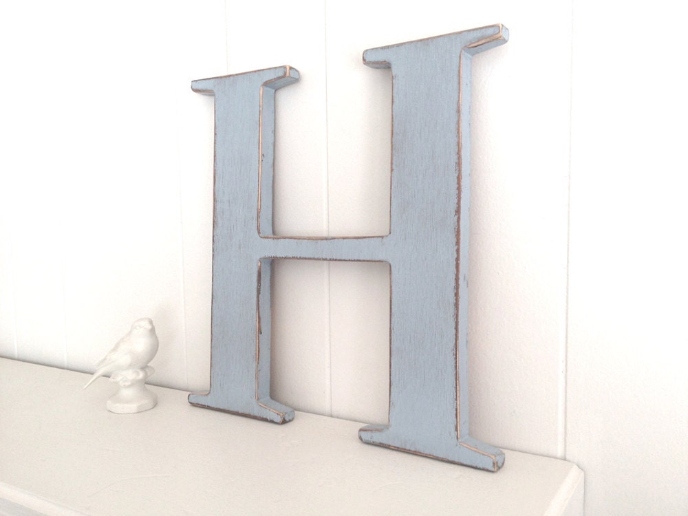 letter H wood cottage chic wall decoration wedding something blue - Soft Blue - OldNewAgain