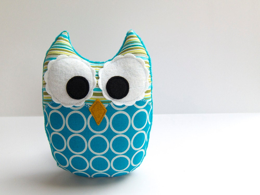 Plush Owl Mini Pillow Stuffed Animal Softie Toy Minky Turquoise Aqua Teal
