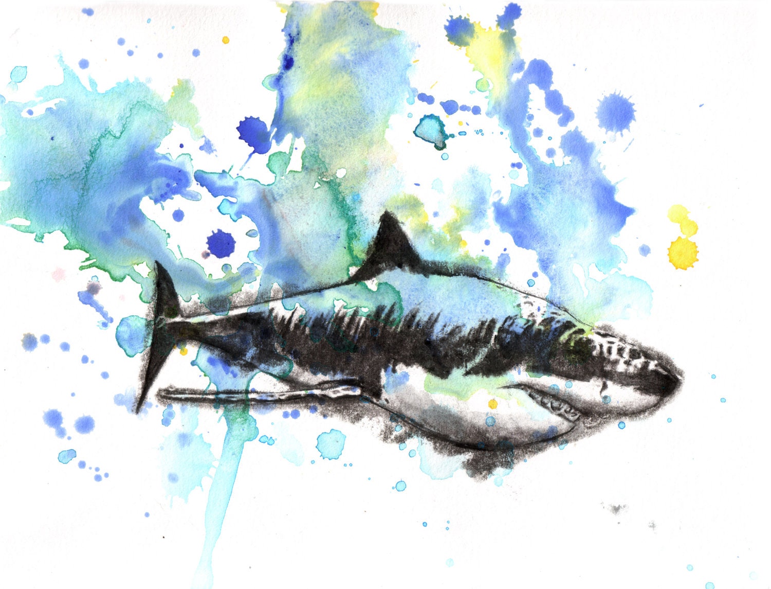 Great White Shark Art Print From Original Watercolor Painting 8x10 in. Art Print Great Baby Nursery Children Kids Wall Art and Everyone Else