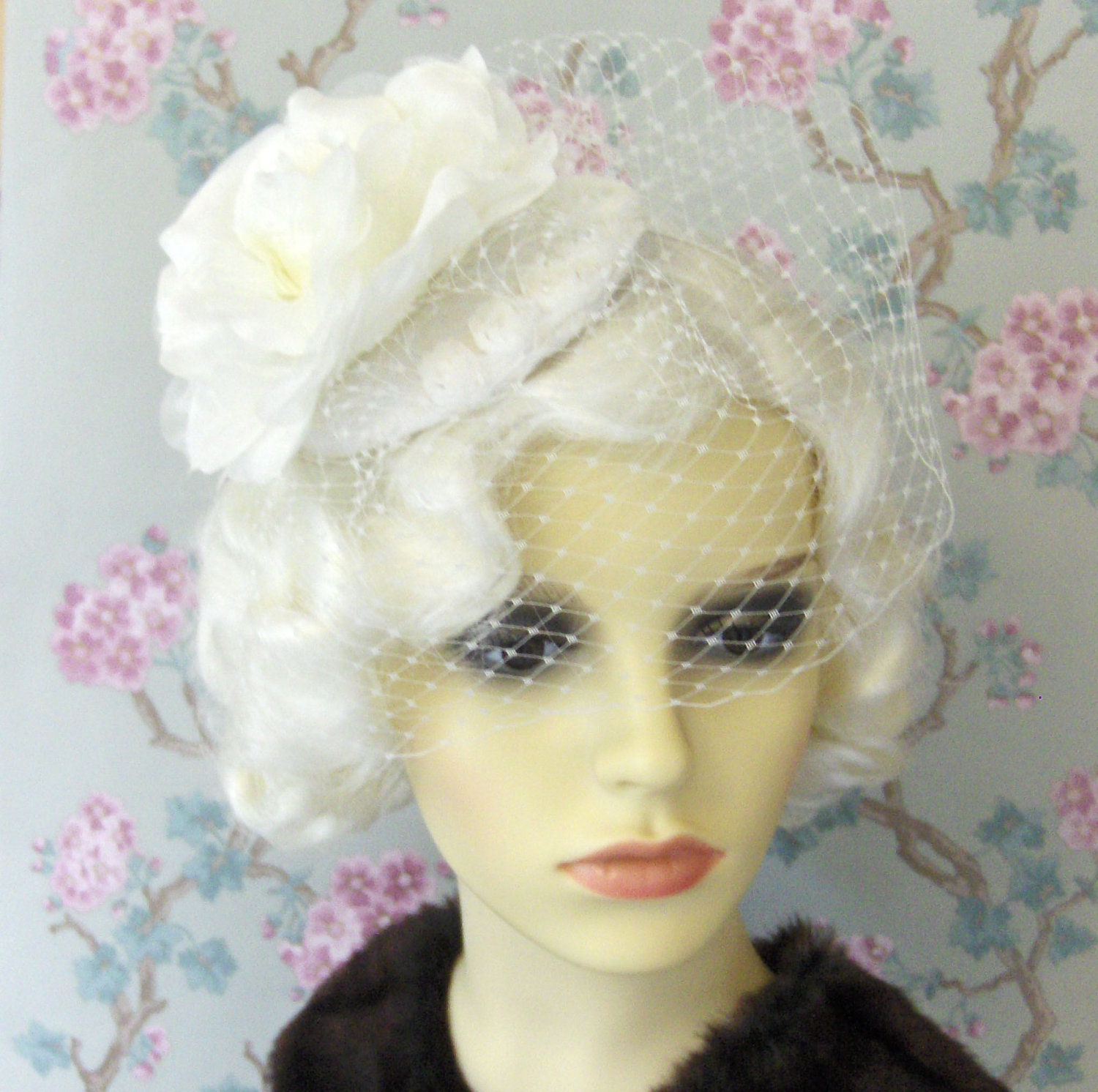 Ivory Pearly Rose Cocktail Hat.