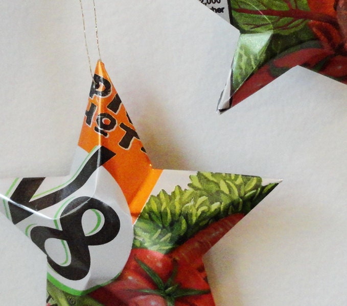 V8 Spicy Hot Stars Christmas Ornaments Soda Can Upcycled