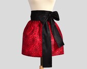 Holiday Hostess Apron . Retro Womens Half Apron Glamour Hostess Holiday Half Apron Obi Style Red Black Damask Taffeta Apron