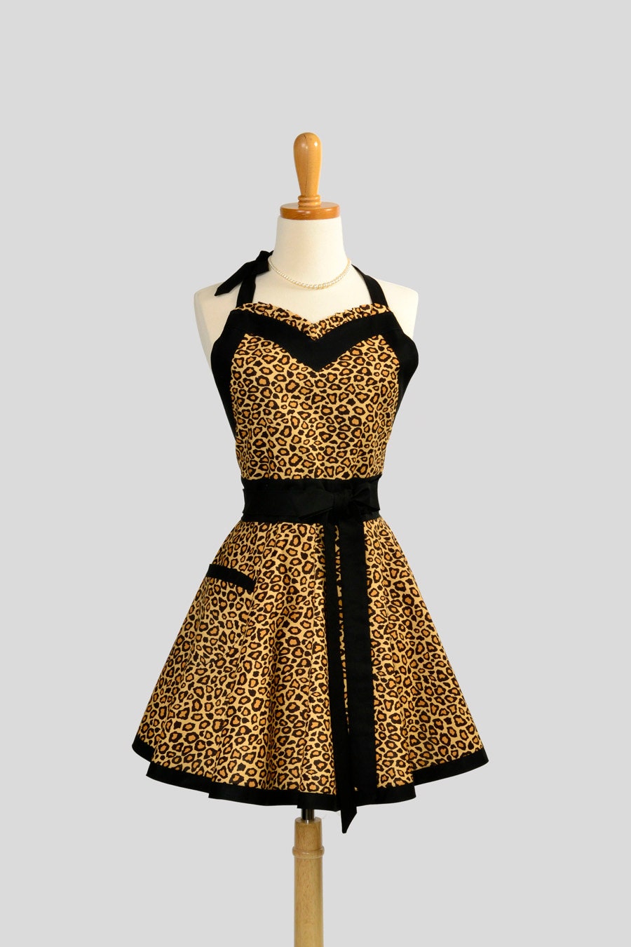 Sweetheart Retro Apron , Sexy Womens Kitchen Apron in a Wild and Flirty Leopard Print