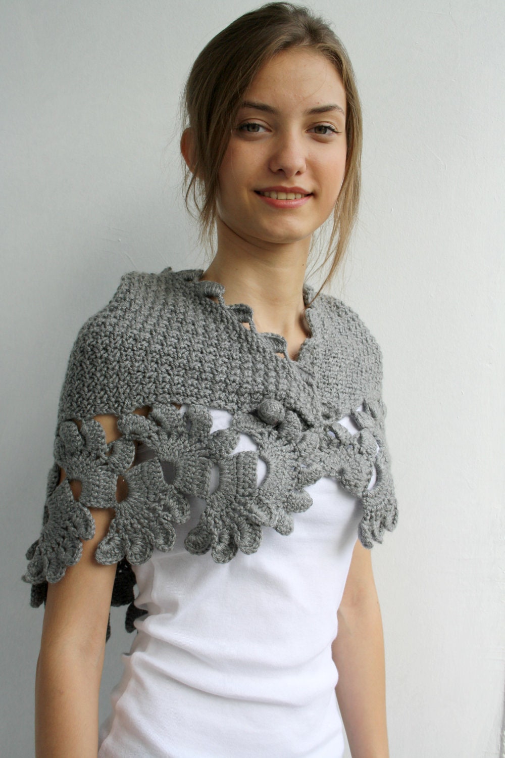 Free SHIPPING Grey Capelet Shawl Mothers Day Gift Under 75 For Her FOR Women For Mom