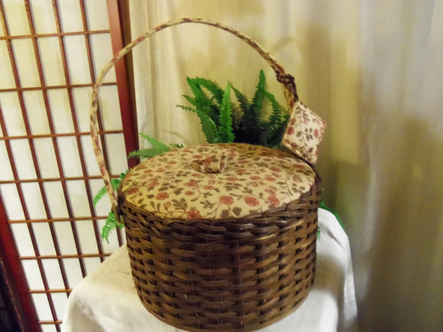 Sewing Basket Vintage Box Tapestry Fabric