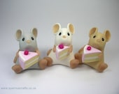 Little Mouse with Pink Birthday Cake Sculpture Ornament Cake Topper Sold individually