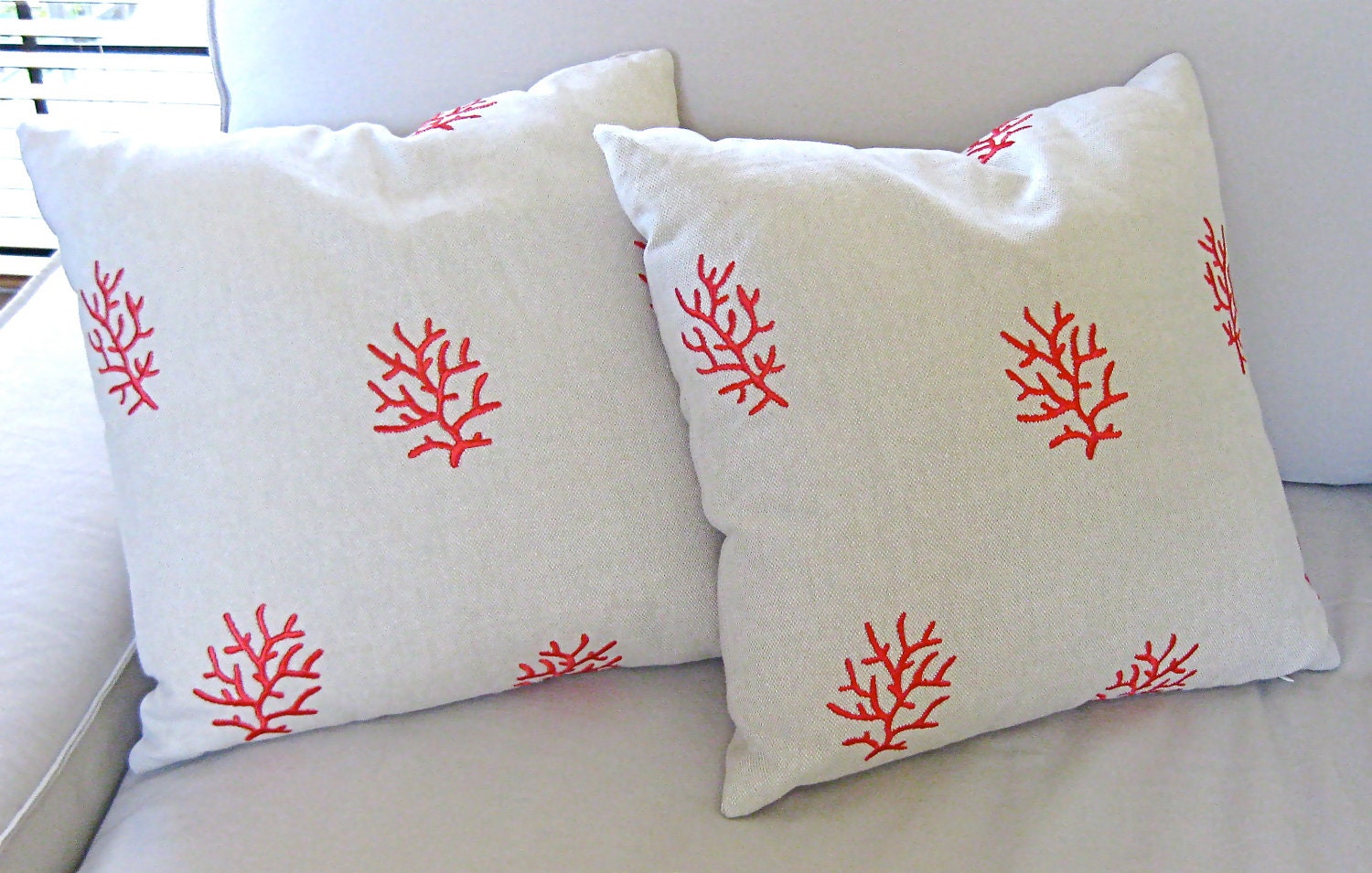 Beach Decor Pillow Red Coral - 16x16 Pillow Cover