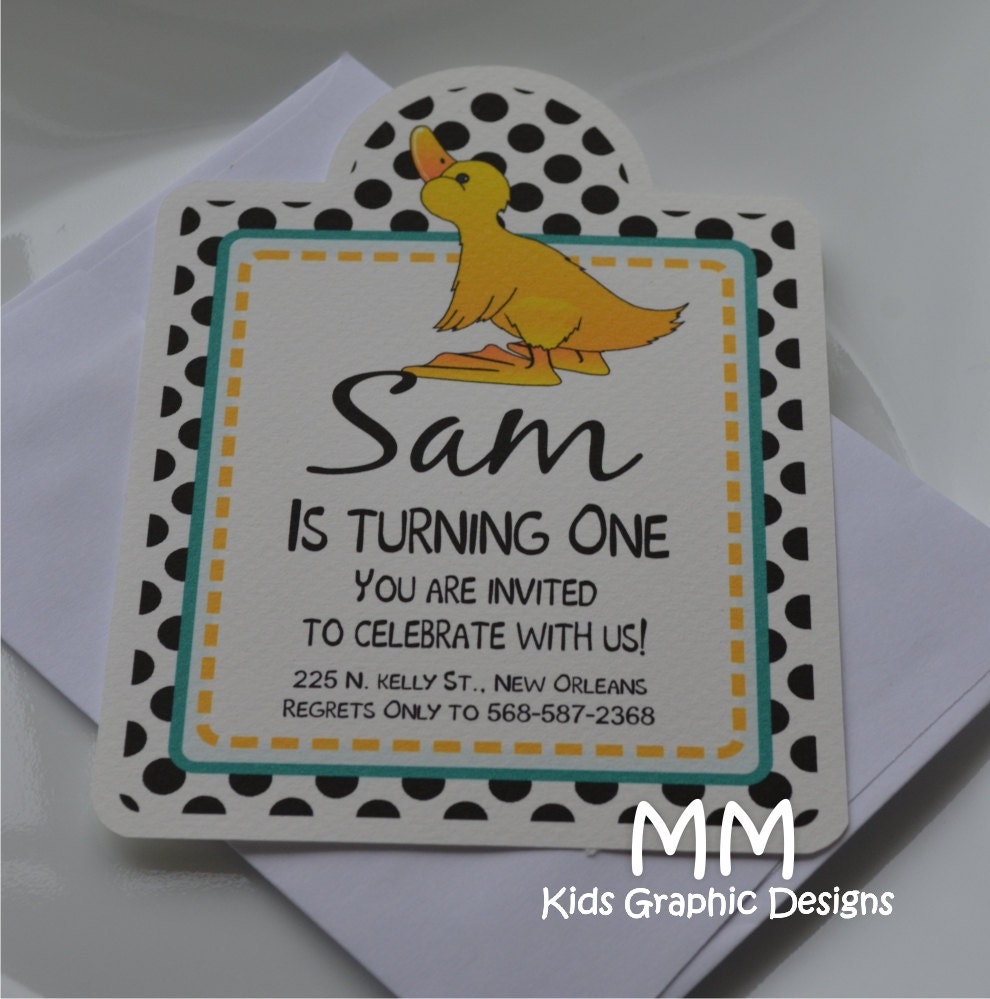 Duck Theme - Birthday Invitation with Envelopes - Set of 25 Il_570xn
