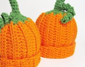 Pumpkin Hat Baby Beanie Orange Cap Infant 1 to 3 months Child Autumn Accessory Whimsical Photo Prop Halloween Costume