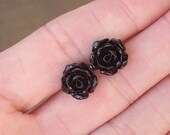 Sterling Silver and Black Rose Post Earrings