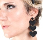 The Amy 3 tier Black Sparkle Heart Eco Felt Earrings