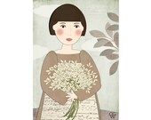 Folk Art Illustration - "A Walk in the Meadow"  Wall Decor Print of My Original Digital Painting 5x7