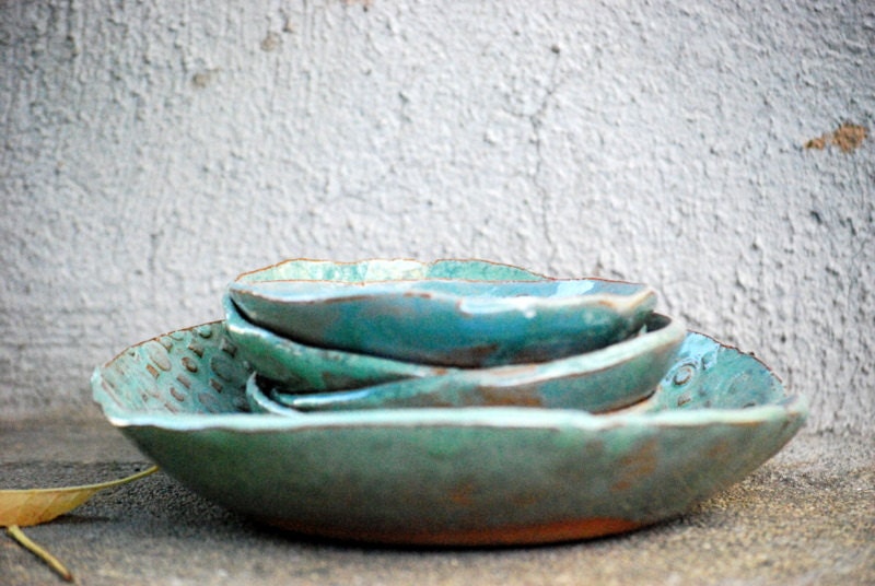 Ceramic Bowls set of five in deep ocean blue