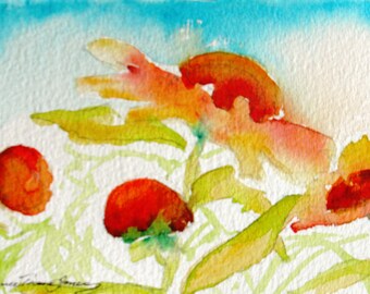 small abstract original flower garden watercolor painting blanketflowers impressionism modern floral fine art 4 x 6