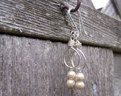 Handcrafted Wedding Bridal Sterling Silver Twisted Knot and Glass Pearl Earrings