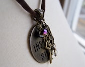 Upcycled Soft Brown Choker with Inspire Charm and Key Necklace
