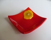 Red/yellow  Organic flowers fused glass mini dish
