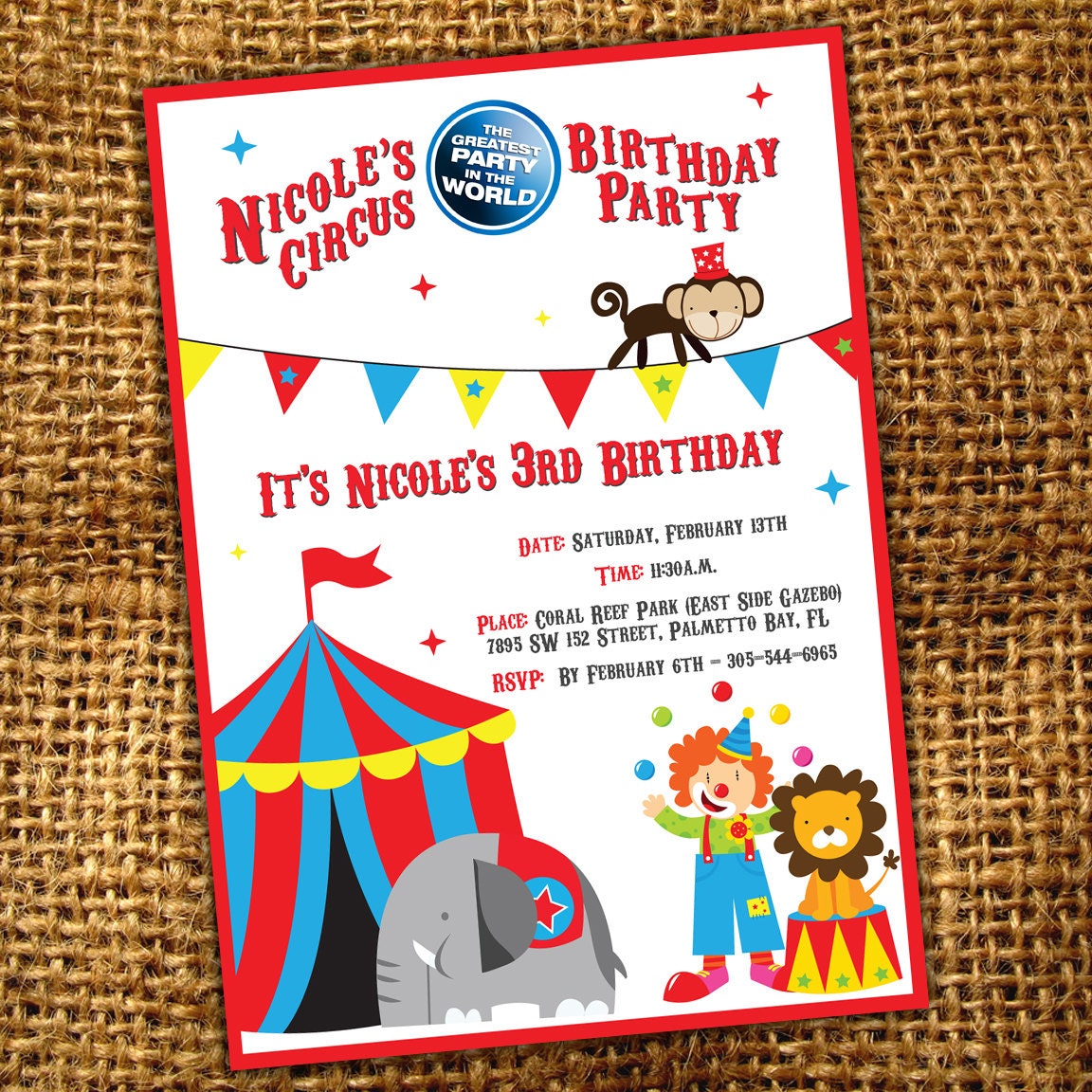 PERSONALIZED CIRCUS -  Custom Printable Party Pack - DIY