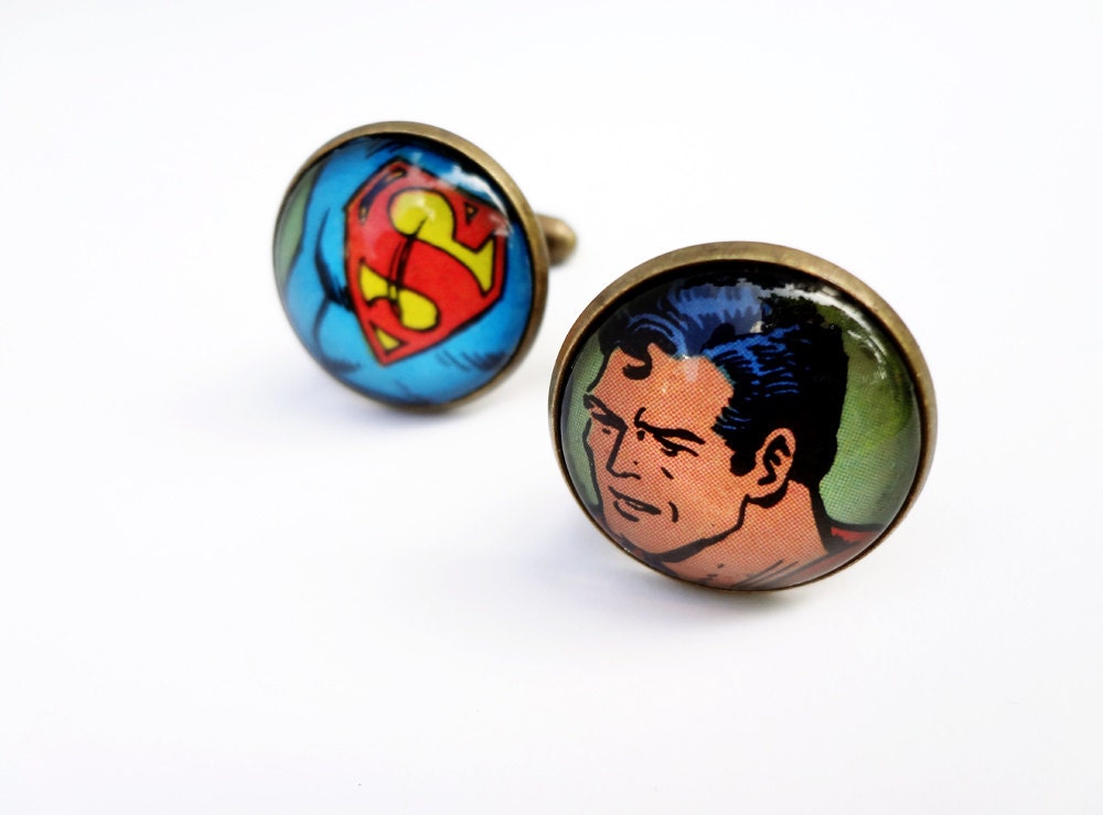 Cuff links, Superman Cufflinks, Fathers Day Cufflinks, Comic Book Accessories