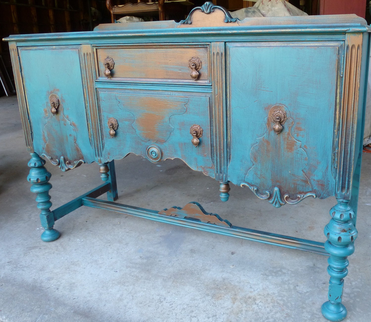 RESERVED Farmhouse Buffet Sideboard Rustic French Poppy Cottage Vintage