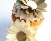 Cream and Kraft Flower Cupcake Toppers
