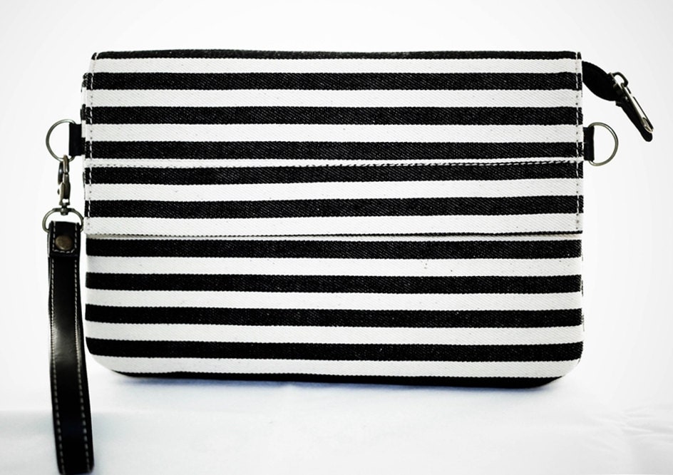Black White Clutch Bag, Wristlet,iPad Sleeve, iPad Case, iPad Cover, Handbag Purse