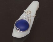 Sapphire Blue Abstract Wire Wrapped Glass Art Pendant PG100