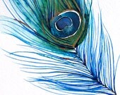 30% Off SALE - Large Wall Art - Wall Decor - Watercolor - Peacock Feather I - Large 16x20 Print - Poster - Modern Contemporary Art