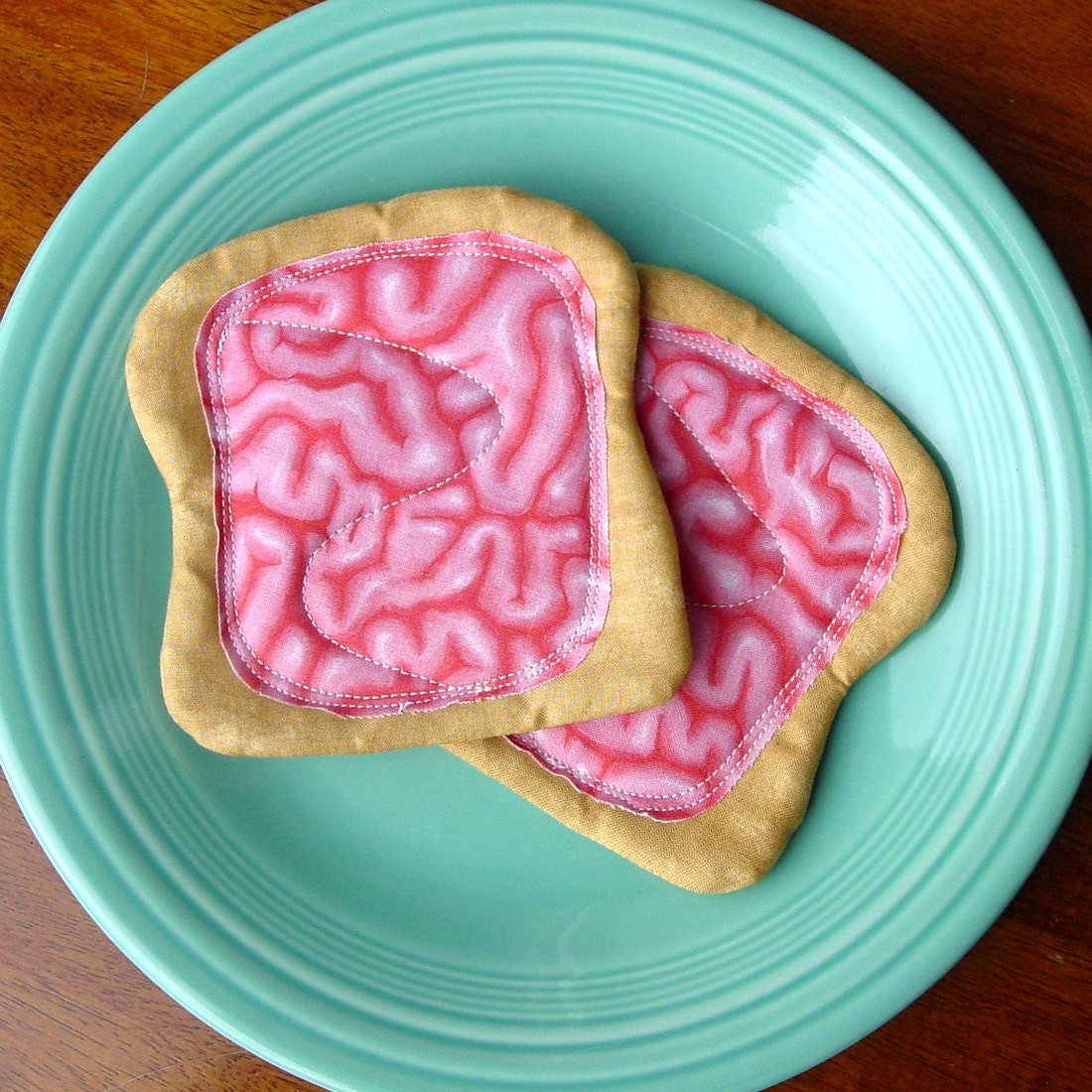 Brains - Zombie Sandwich Coasters - Quilted - Unique - Silly - Novelty