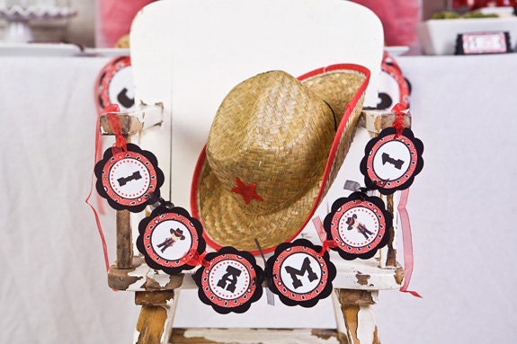 Cowboy Themed First Birthday Banner - I AM 1 MINI BANNER - Cowboy Birthday Party Decorations in Red & Black Il_570xn