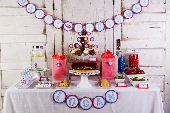 Airplane HAPPY BIRTHDAY Banner First Birthday Party - Airplane Banner Blue and Red Airplane Birthday Boy Il_570xn