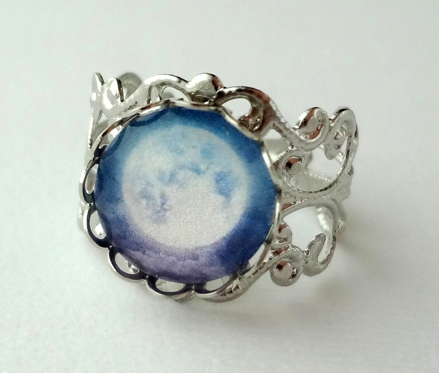 SHOP SALE- Full Moon Filigree Statement Ring. Sky. Purple. Blue