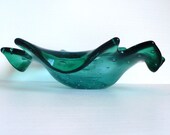 Mid Century Modern  Bullicante Controlled Bubble Glass Bowl Teal Erickson Glas style