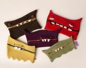 Monster pencil case zip wallet makeup case zipper pouch upcycled