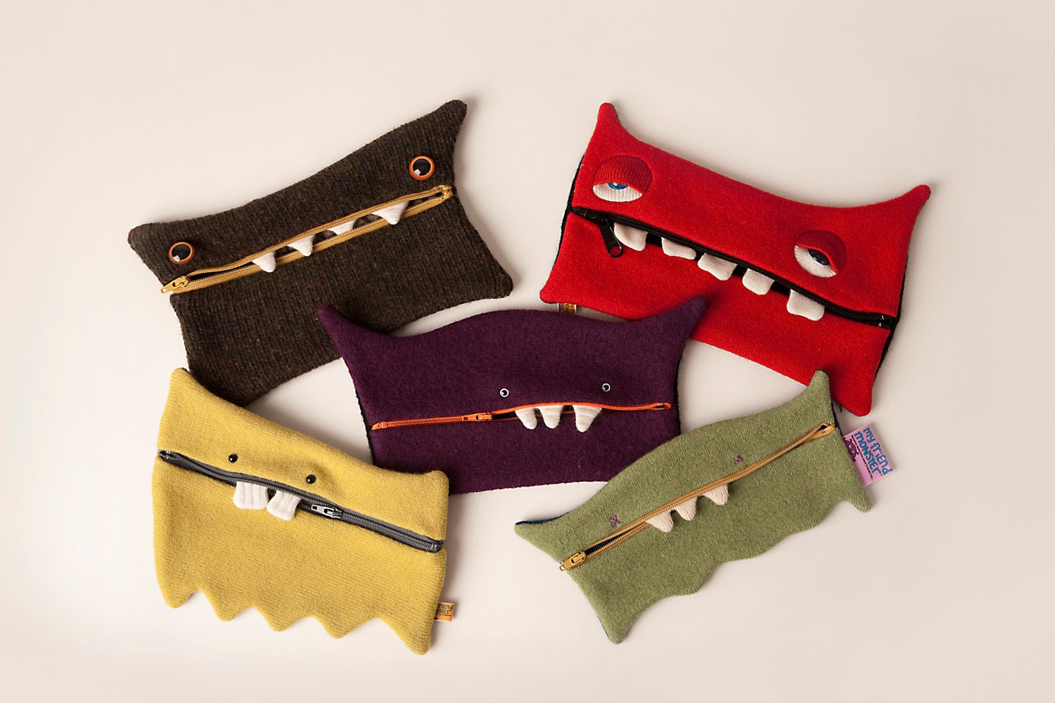 Monster pencil case zip wallet makeup case zipper pouch upcycled