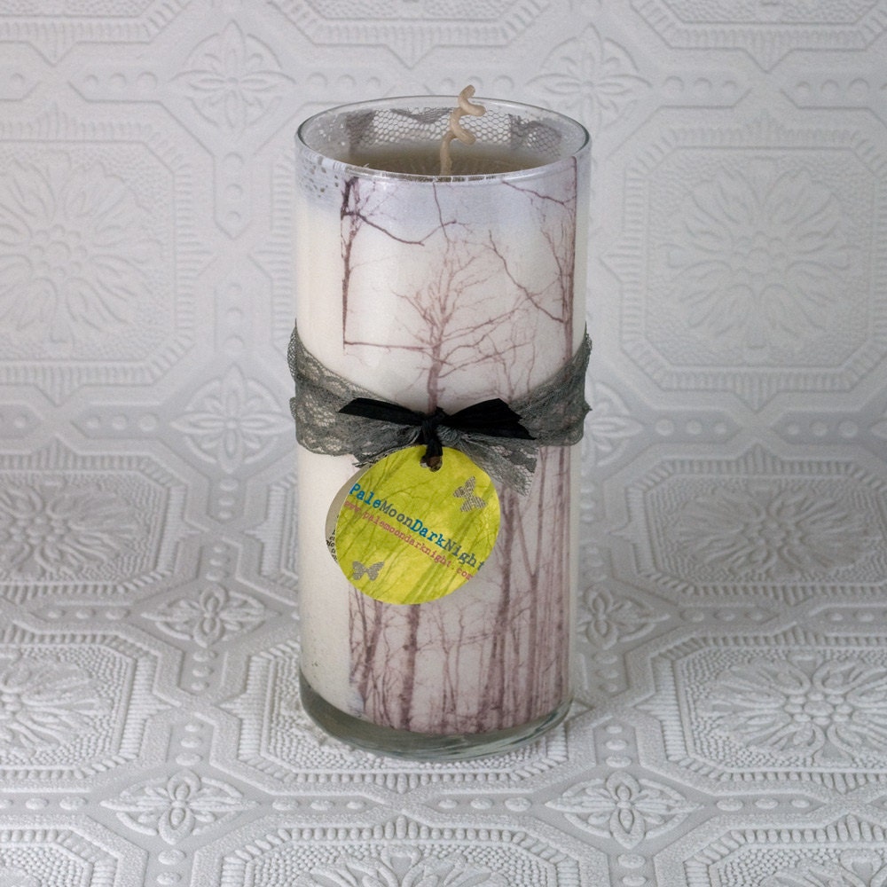 Soy Candle Tree Candle with Fabric and Lace Handmade White Vanilla Soy Candle