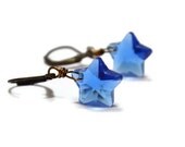 Blue Star Earrings, Childrens Jewelry, Tween Teen Memorial Day Fourth of July American September Birthday Dangle Earrings - Burst