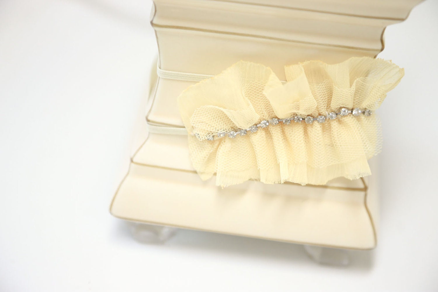SWEET SOPHISTICATE - Chiffon Tulle Rhinestone Cinched Fabric Headband in Perfect Yellow