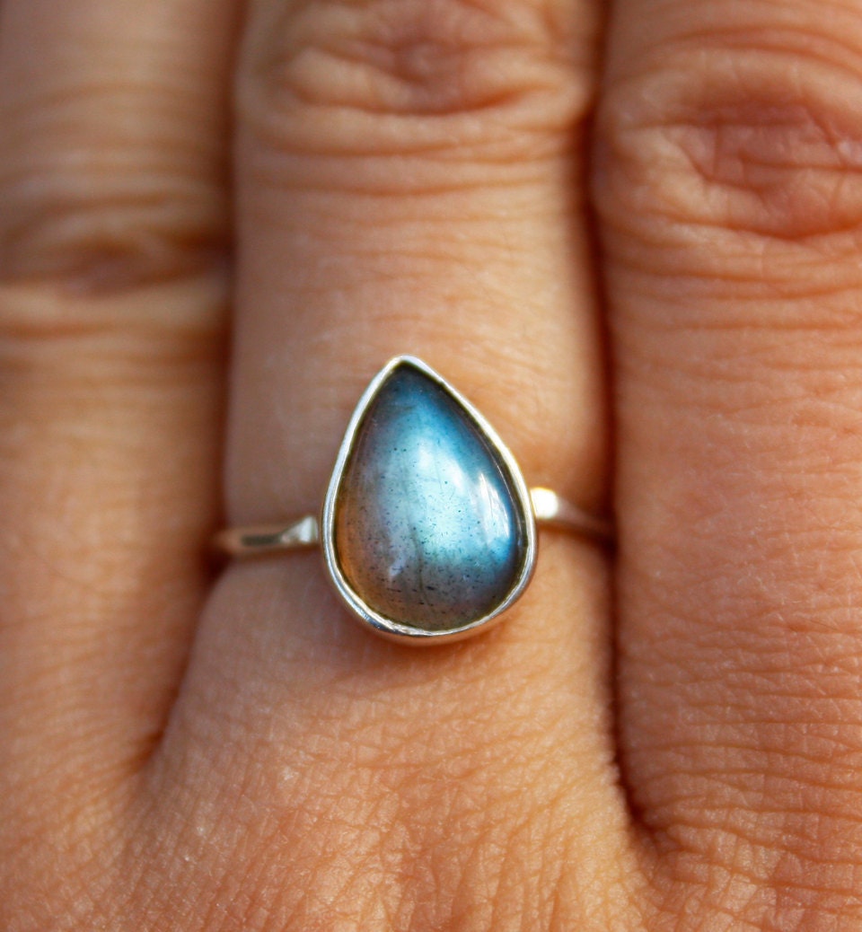 CLEARANCE SALE SALE - Blue Labradorite Teardrop Ring - Sterling Silver - Marked Down