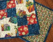 Laurel Burch Christmas Mug Rugs Snack Mats Mini Quilts Pair