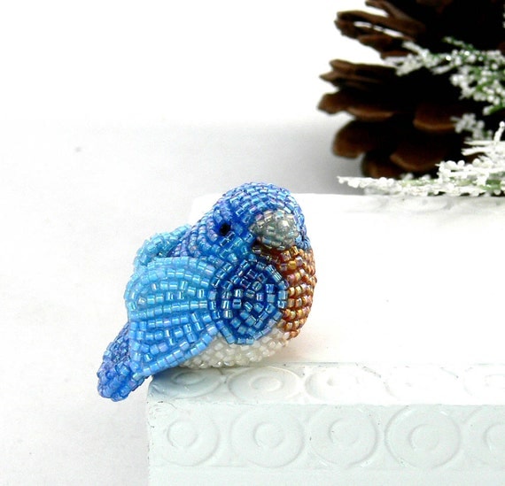 Bluebird Figurine Baby Beaded Eastern Bluebird of Happiness READY TO SHIP