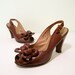 1940s Shoes / 40s Platforms / Toffee Reptilian Leather Peep toe Platforms Heels