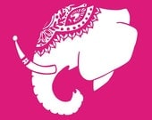 BOGO SALE - Bright Pink and White Decorated Indian Elephant Head Silhouette Digital Art Print  - 8 x 10 Home Decor Wall Art - Adorned