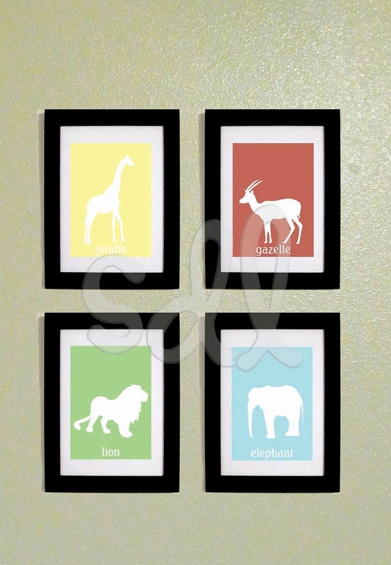 PRINTABLE Set of Four Safari Children's Animal PDF file Wall Art Prints 5x7 Il_570xn